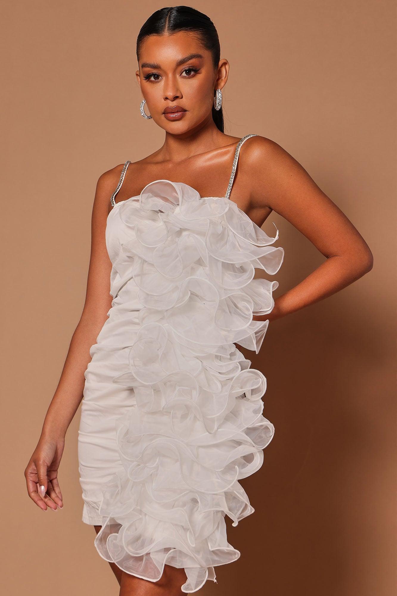 Giselle Ruffle Mini Dress - White Product Image