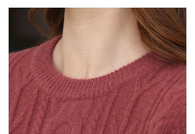 Round Neck Plain Cable Knit Sweater Product Image