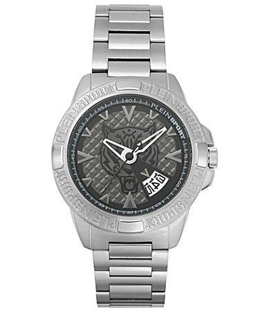 Plein Sport Mens Touchdown Silver-Tone Stainless Steel Bracelet Watch 44mm - Silver Product Image