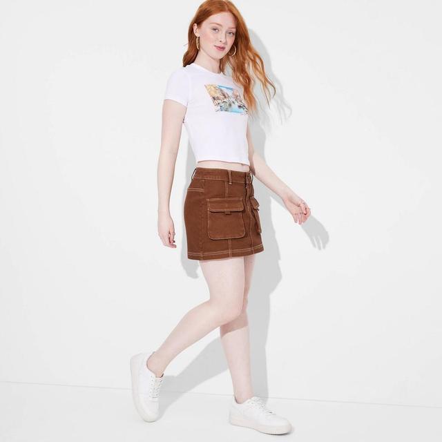 Womens Denim Cargo Mini Skirt - Wild Fable Brown L Product Image