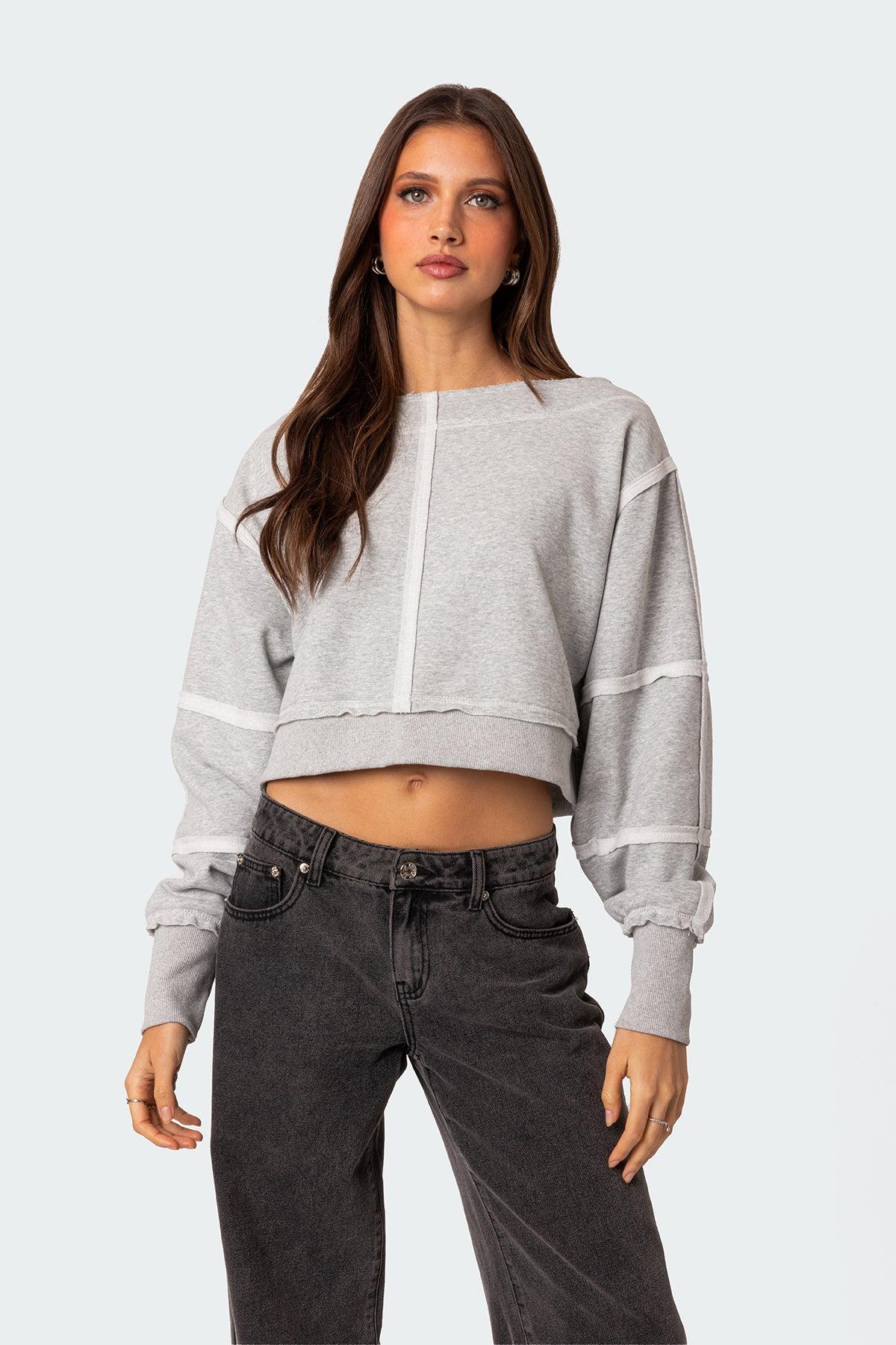 Edikted Womens Inside Out Cropped Sweatshirt Product Image