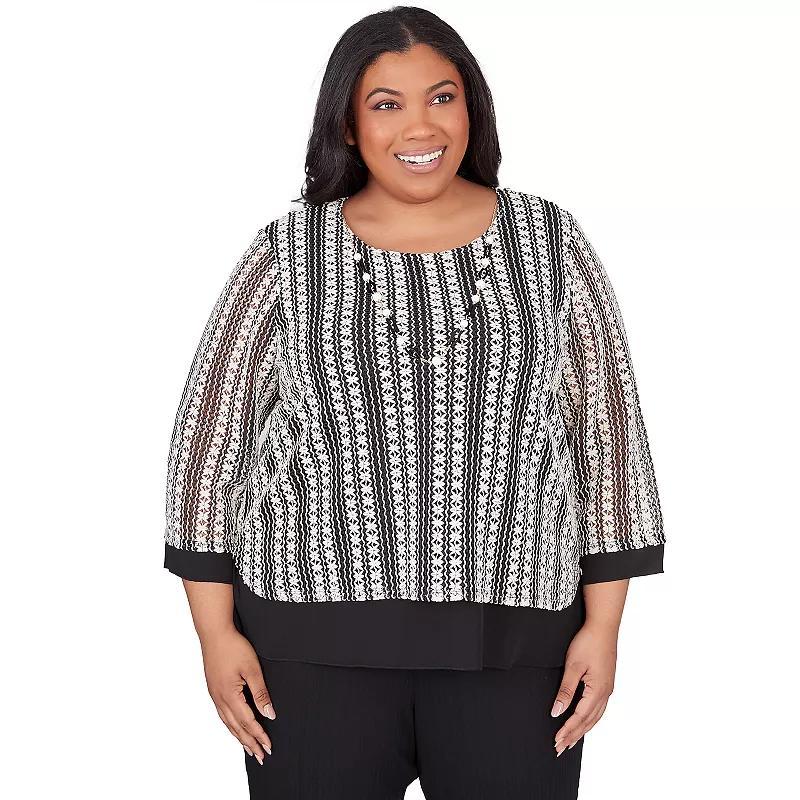 Plus Size Alfred Dunner Striped Texture Top with Necklace, Womens Product Image