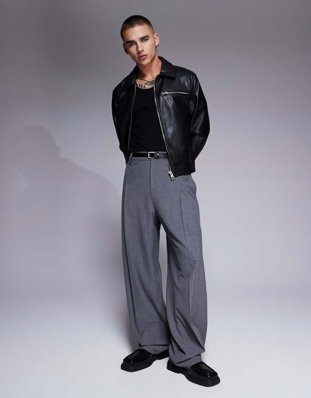 ASOS DESIGN smart wide leg pants with front pleat in gray product image