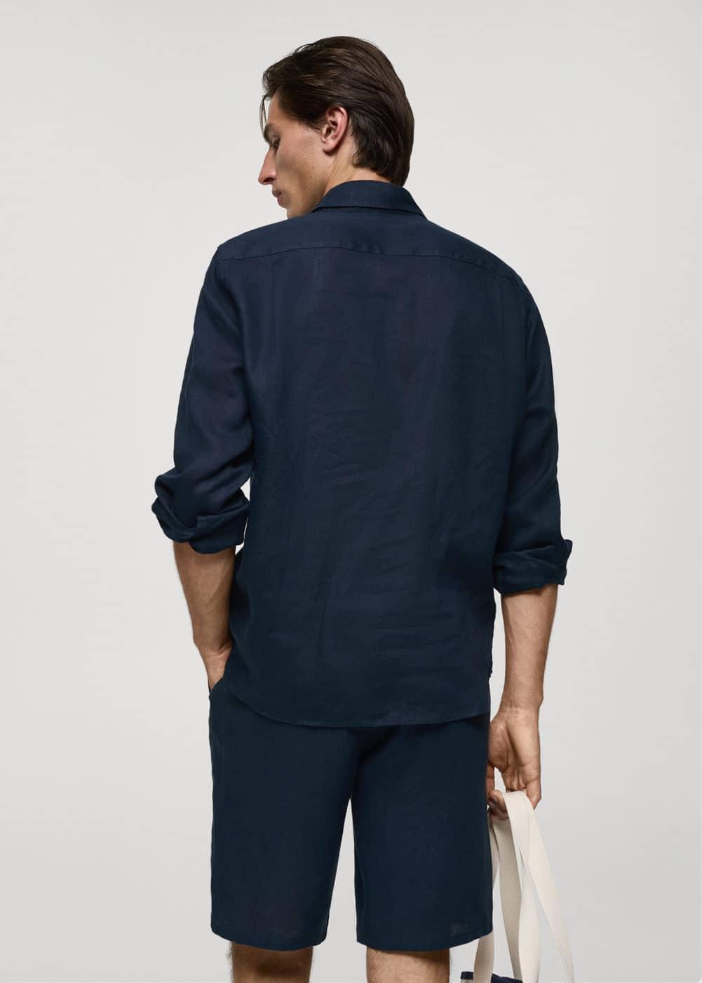 MANGO MAN - 100% linen slim-fit shirt dark navyMen Product Image