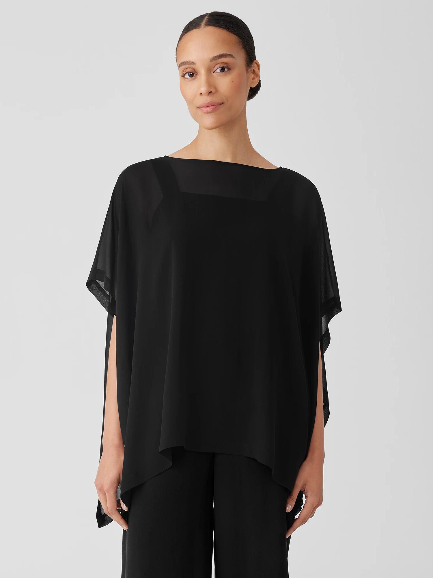 EILEEN FISHER Sheer Silk Georgette Long Ponchofemale Product Image