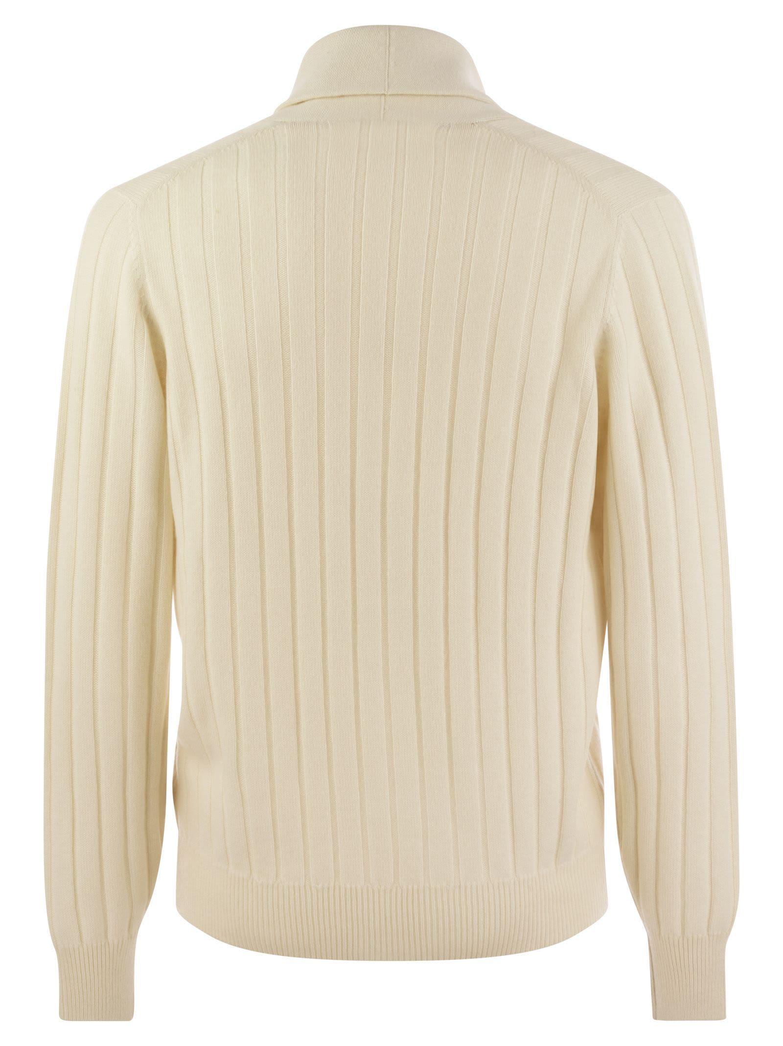 BRUNELLO CUCINELLI Ribbed Cashmere Cardigan In Ecru Product Image