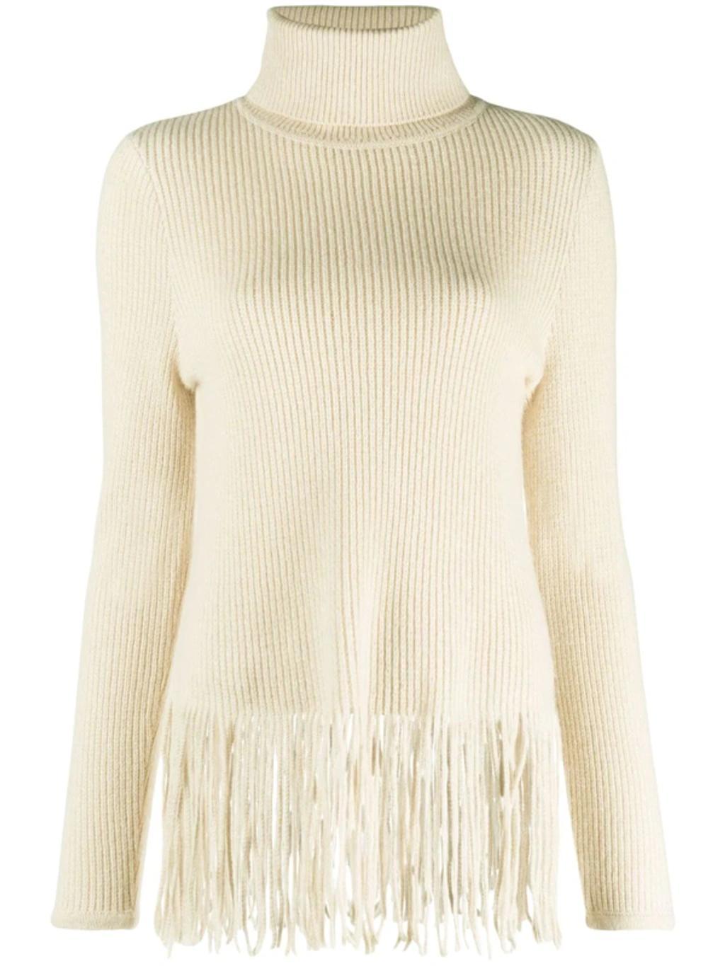 Kaleidoscope Fringed Cashmere-blend Sweater In Neutrals Product Image