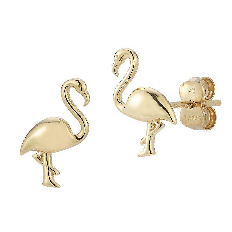 LUMINOR GOLD 14k Gold Flamingo Stud Earrings, Womens, Yellow Product Image