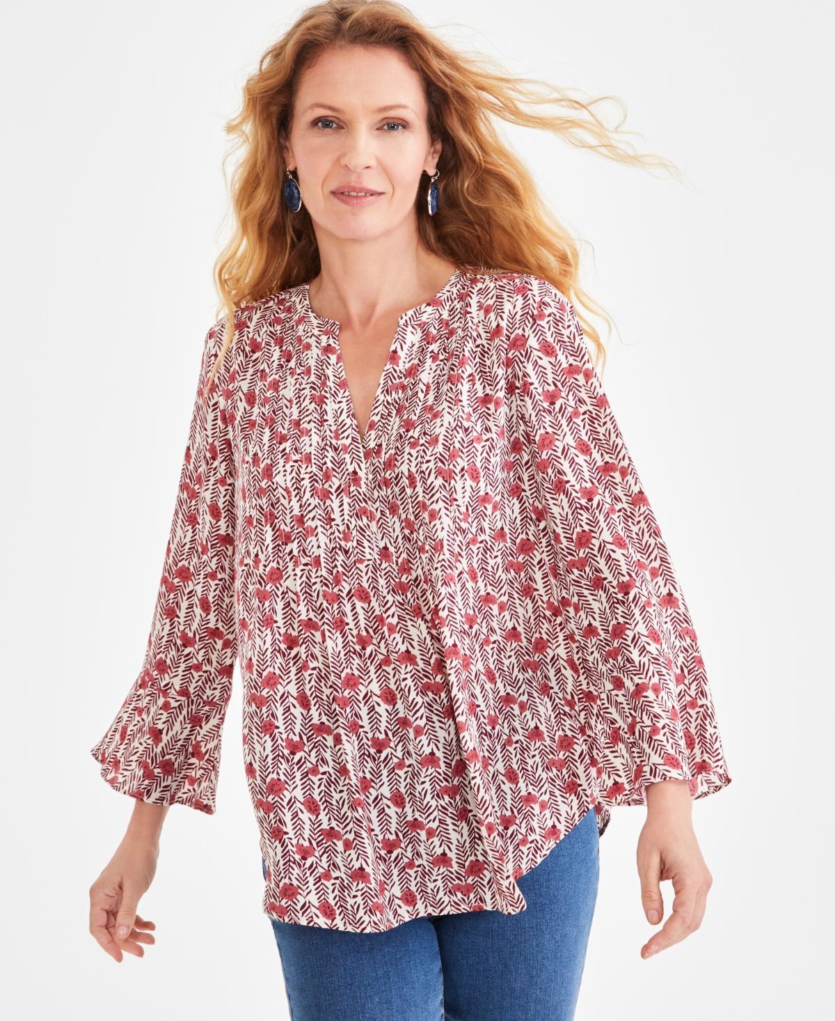 Style & Co Womens Printed Pintuck Ruffle Sleeve Top, Created for Macys Product Image