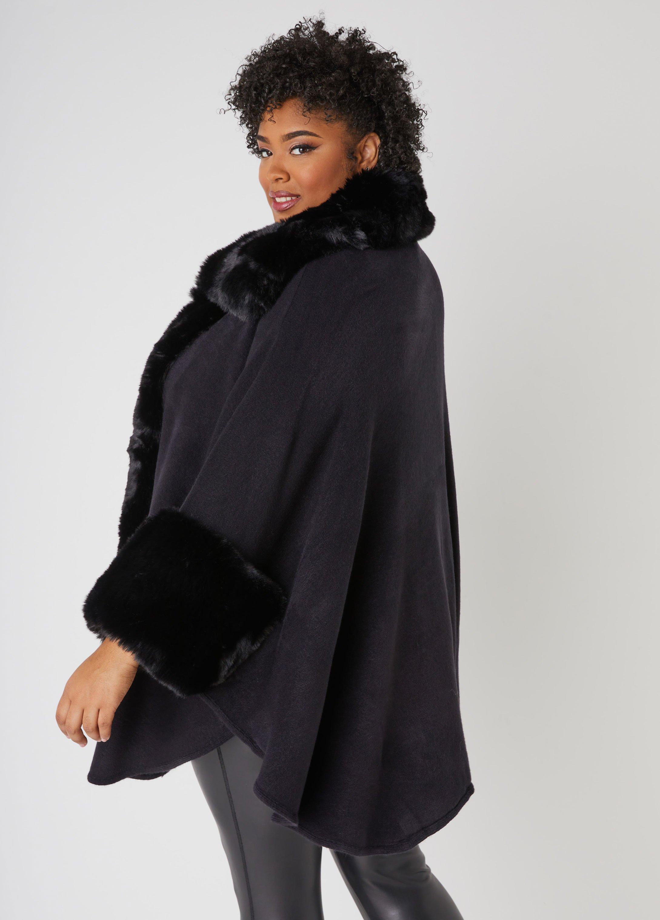 Adrienne Vittadini Faux Fur Trim Ruana Product Image