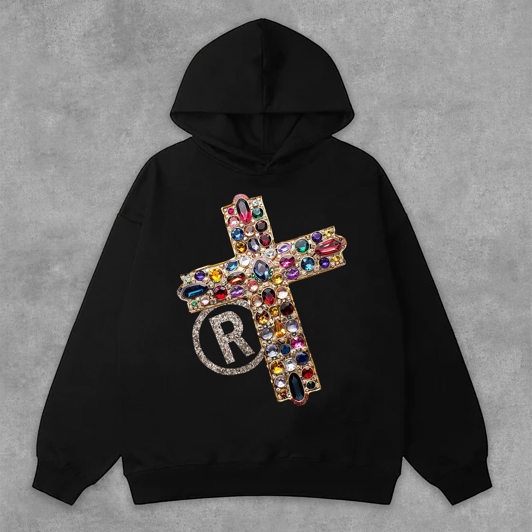 Diamond Cross Graphic Print Casual Side Pockets Hoodie Product Image