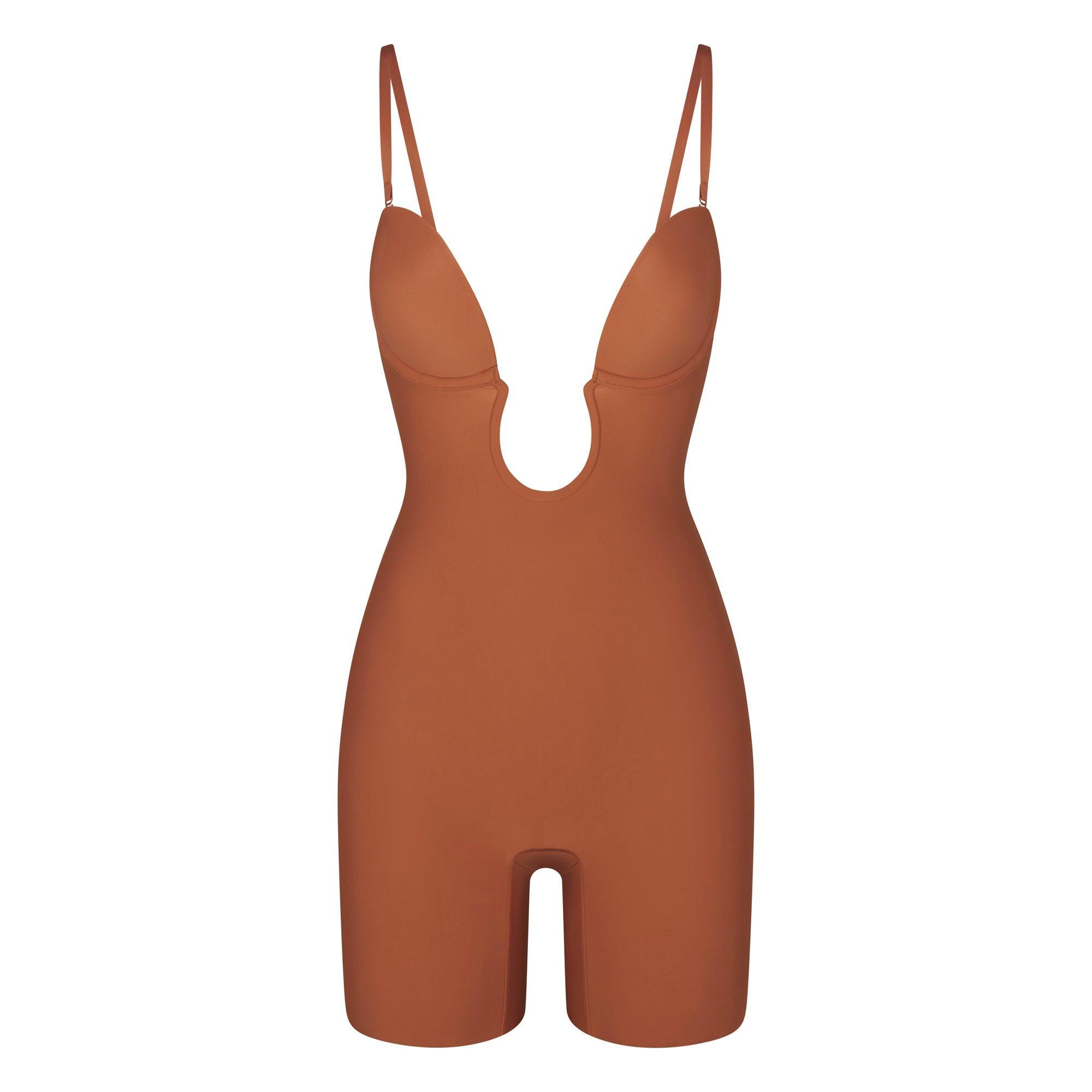 DEEP PLUNGE SHAPEWEAR MID THIGH BODYSUIT | BRONZE Product Image