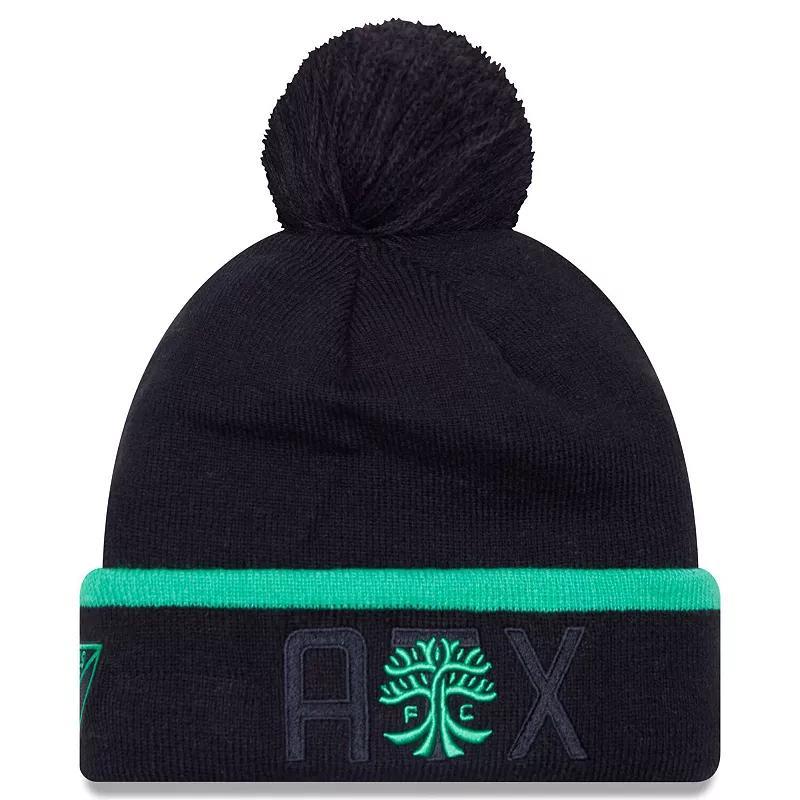 Mens New Era Black Austin Fc Wordmark Kick Off Cuffed Knit Hat with Pom Product Image