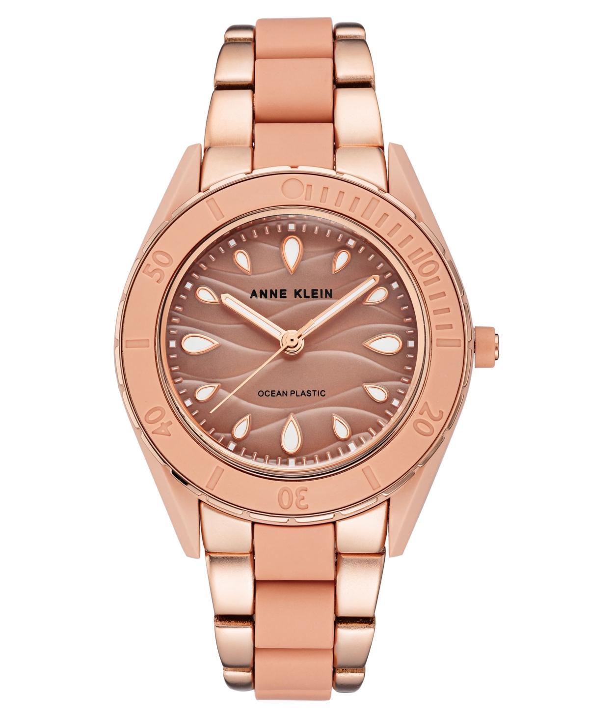 Anne Klein Womens Rose Gold-Tone and Light Pink Solar Ocean Work Plastic Bracelet Watch, 38.5mm Product Image