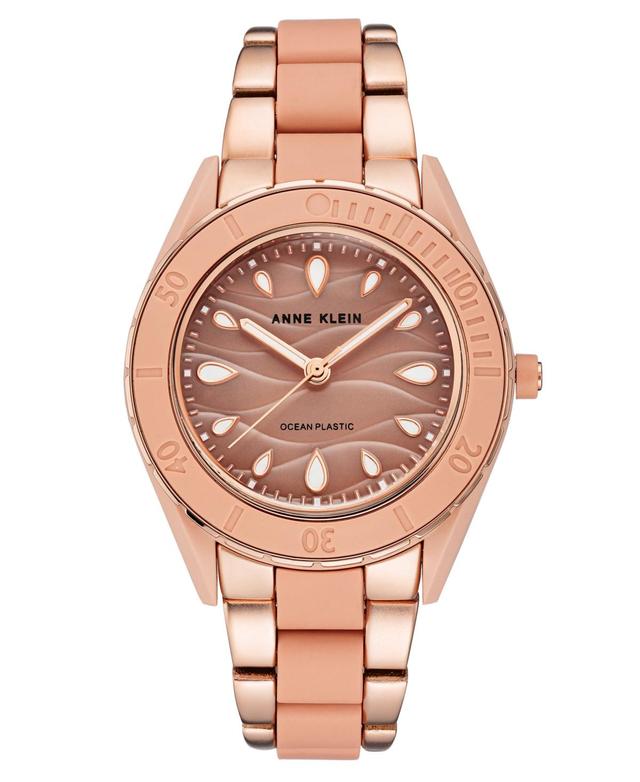 Anne Klein Womens Rose Gold-Tone and Light Pink Solar Ocean Work Plastic Bracelet Watch, 38.5mm Product Image