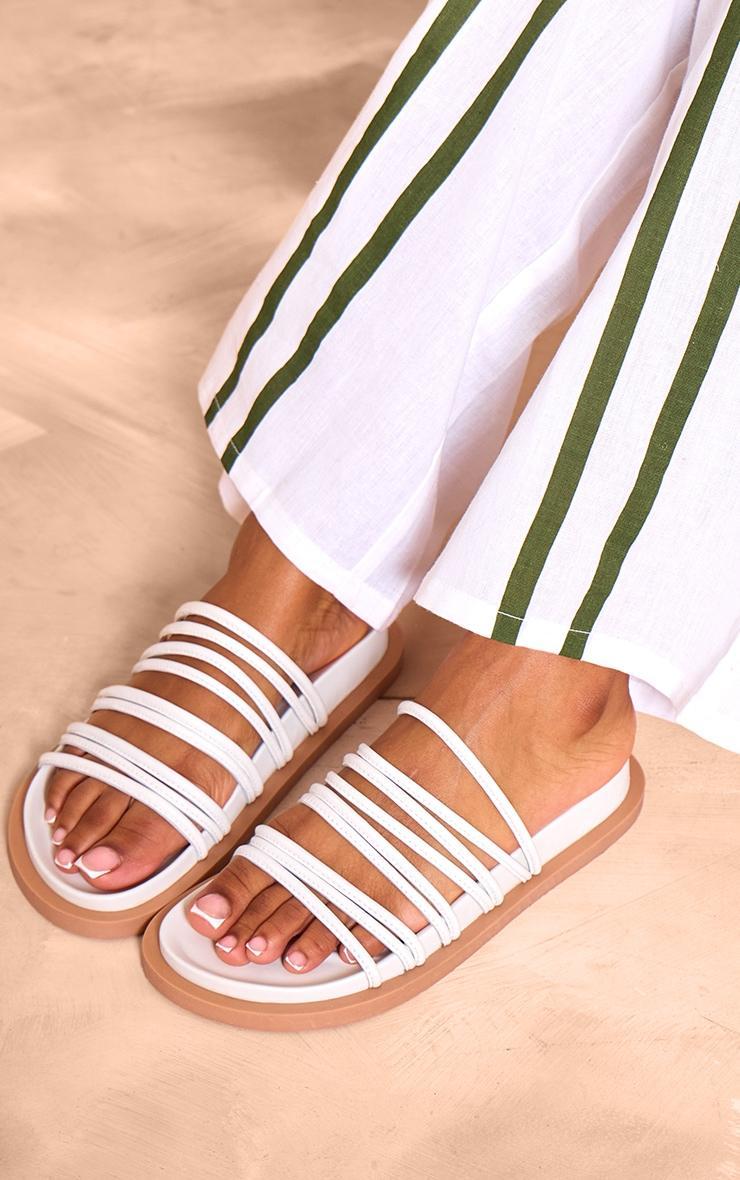 White Real Leather Round Toe Strap Detail Footbed Sandals product image