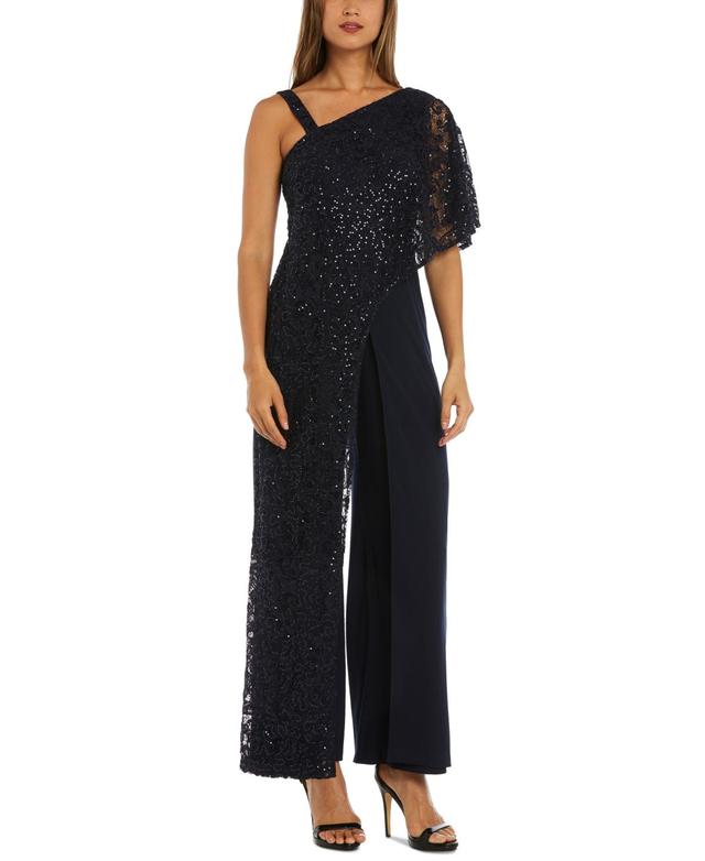 R & M Richards One-Shoulder Lace Jumpsuit Product Image