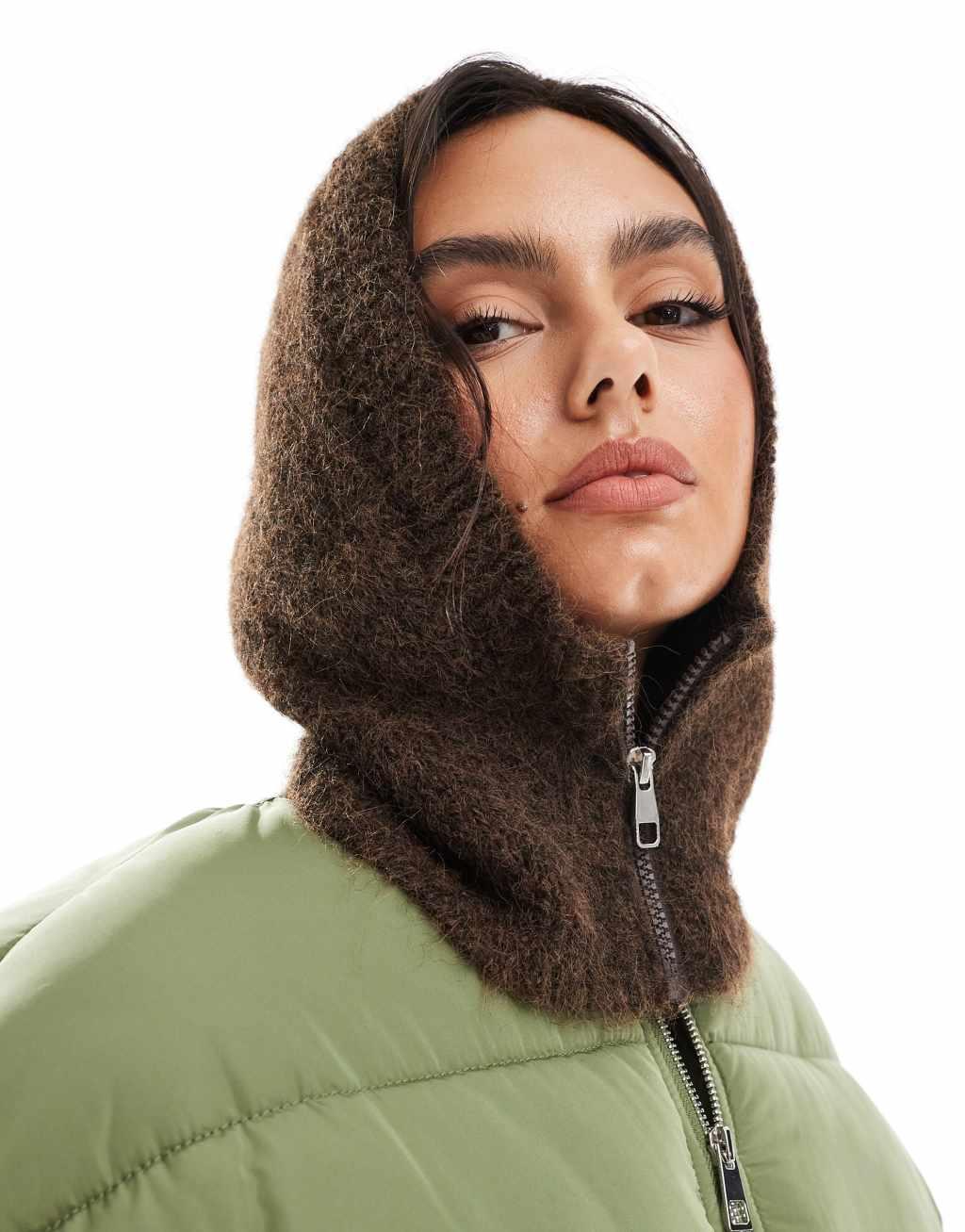 ASOS DESIGN wool mix hood in chocolate with zip detail Product Image