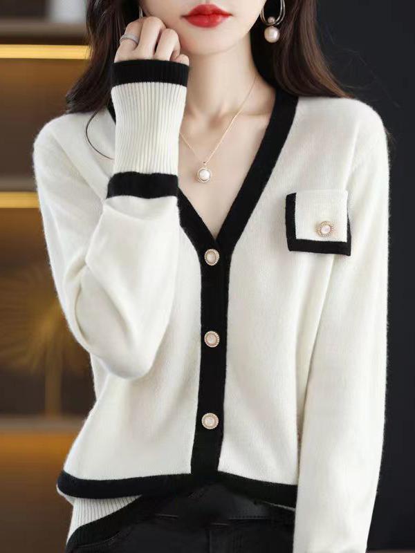 Long Sleeves Loose Buttoned V-Neck Cardigan Tops Knitwear Product Image