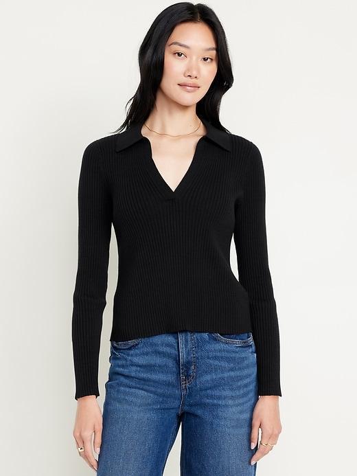 Ribbed Crop Polo Sweater Product Image