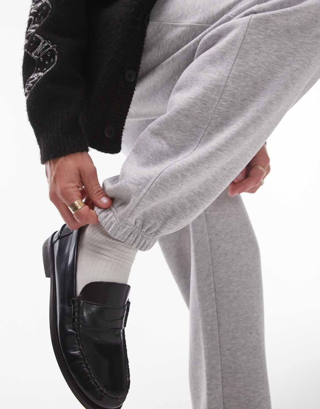 Topman premium heavyweight oversized sweatpants in heather gray Product Image