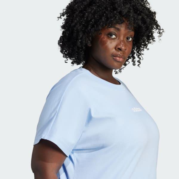 adidas Essentials Linear Cotton Tee (Plus Size) Glow Blue 1X Womens Product Image