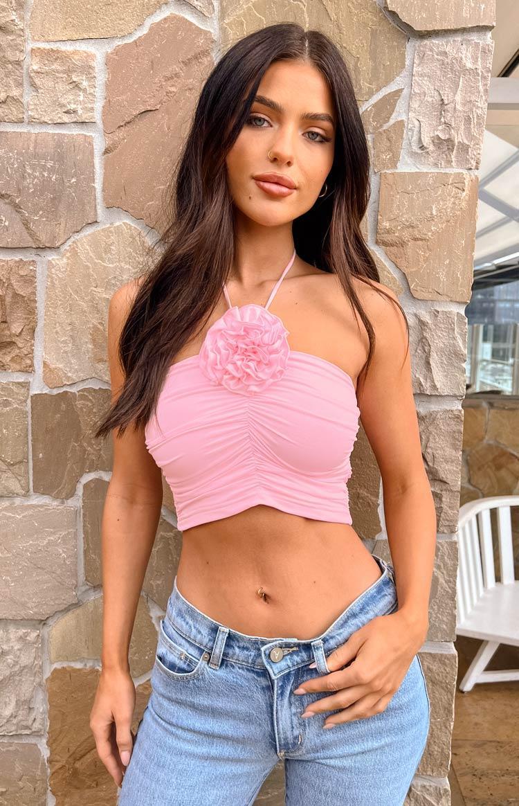 Blushing Blossom Pink Rose Halter Top Product Image