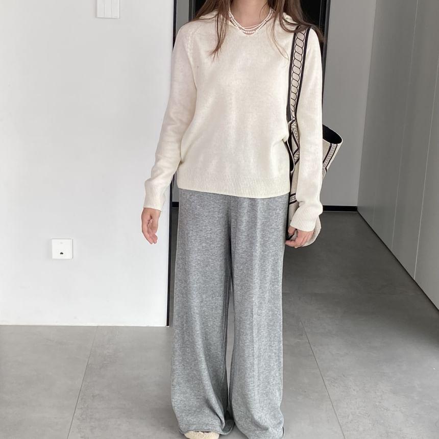 Mid Waist Plain Wide Leg Sweatpants Product Image