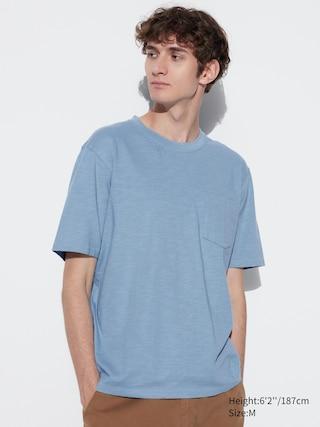 Mens Slub Cotton Crew Neck T-Shirt Blue XS UNIQLO US Product Image