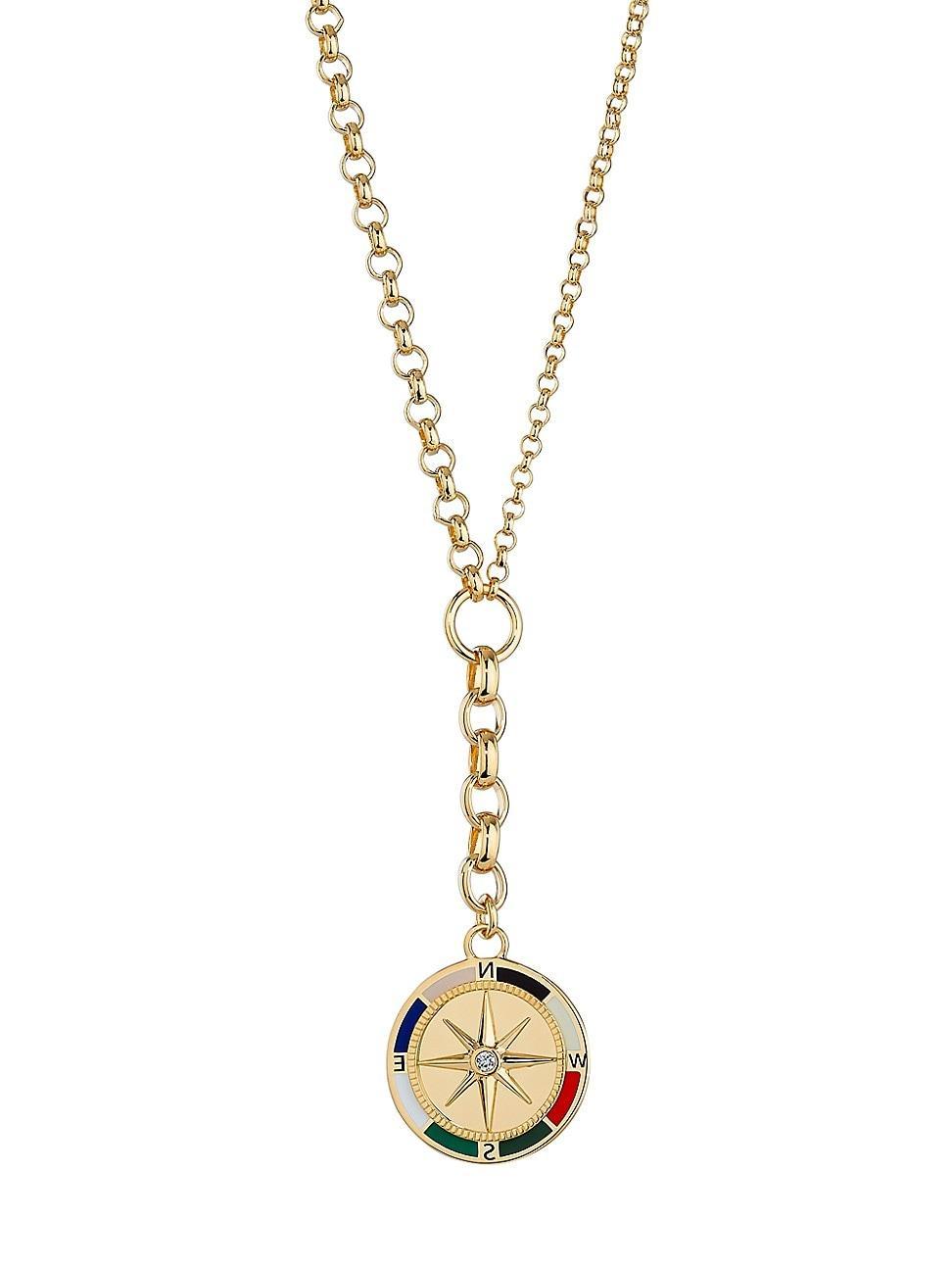 Womens Internal Compass 18K Yellow Gold, 0.03 TCW Diamond & Enamel Pendant Necklace Product Image