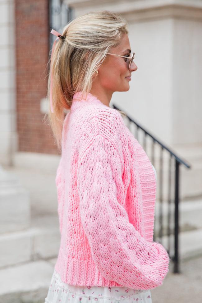 Focus On Me Pink Textured Sleeve Cropped Cardigan Product Image