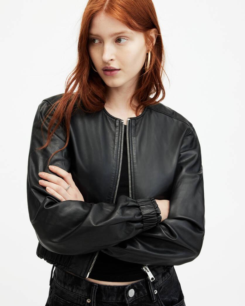 Everly Leather Bomber Jacket Product Image