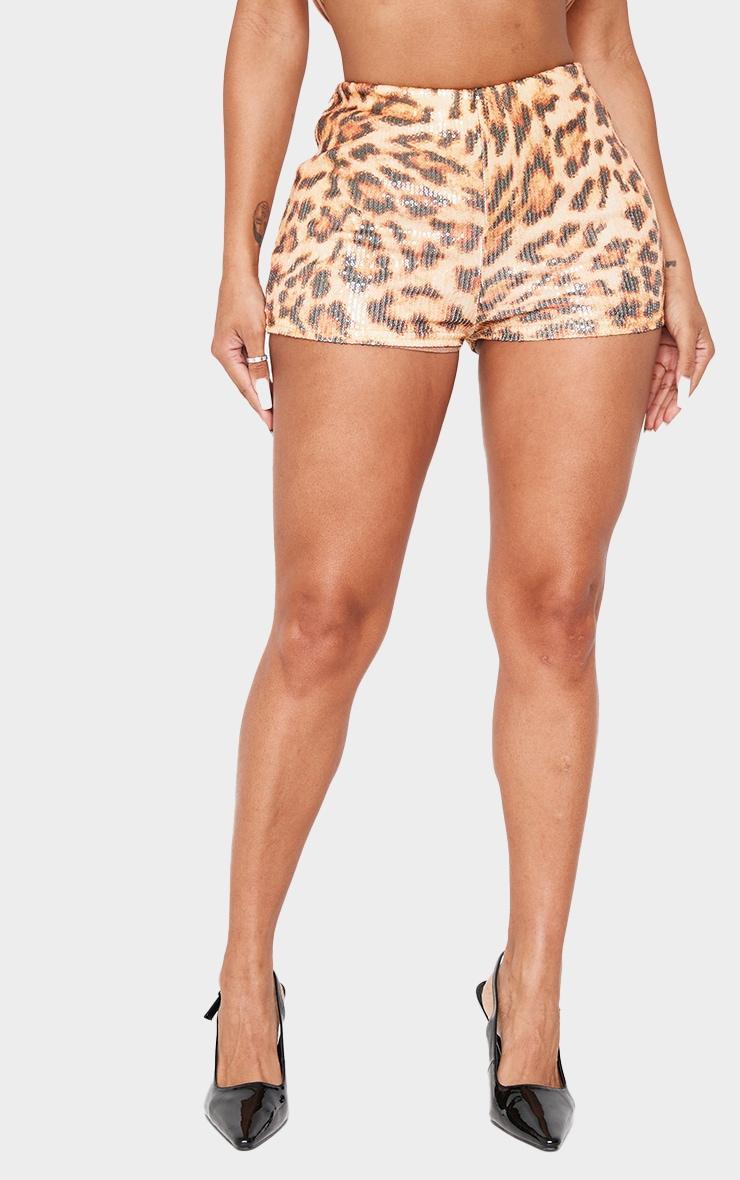 Shape Leopard Print Sequin Mini Shorts Product Image