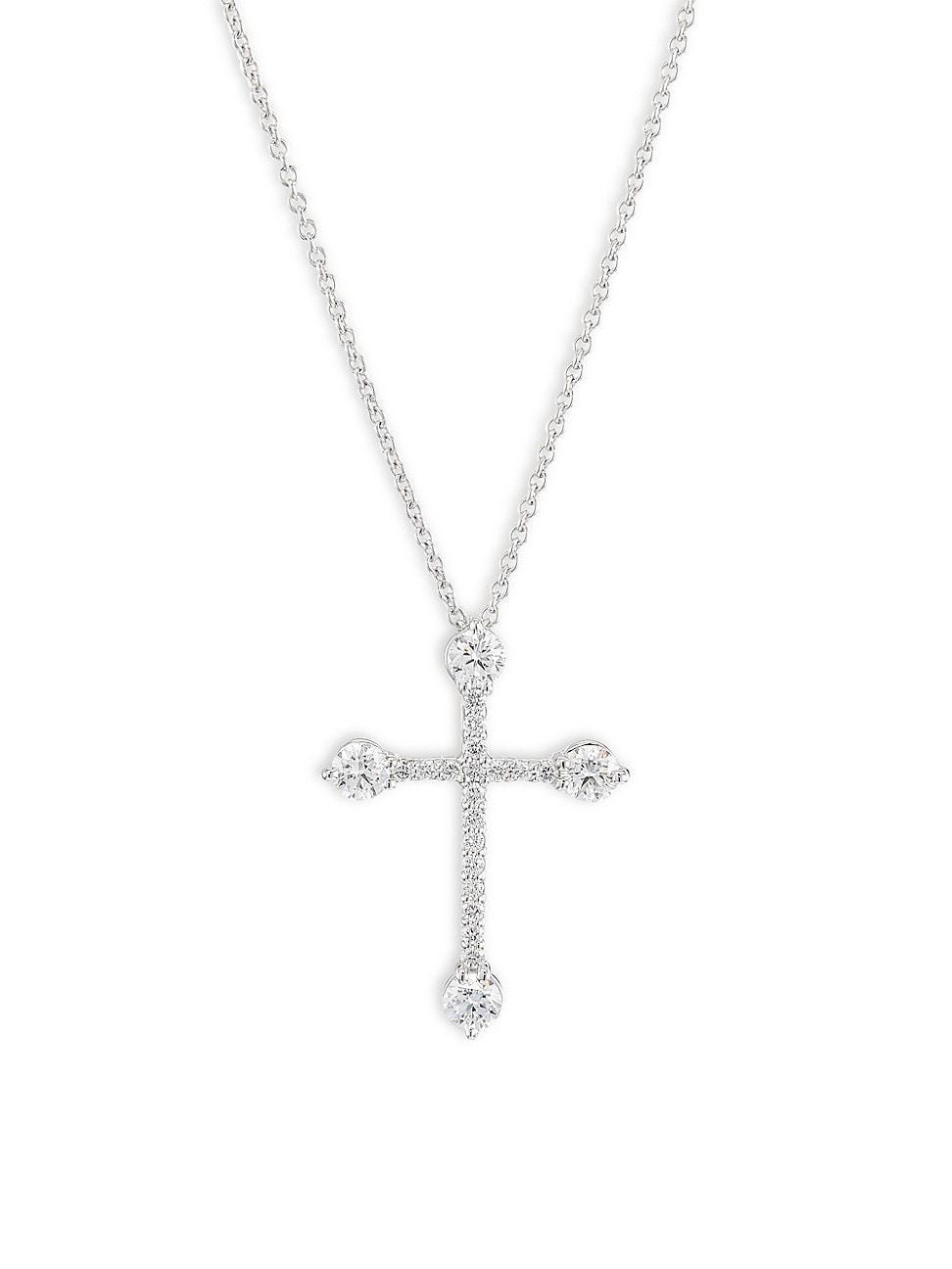 Womens 18K White Gold Diamond Cross Pendant Necklace Product Image