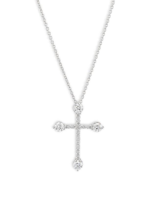 Womens 18K White Gold Diamond Cross Pendant Necklace Product Image