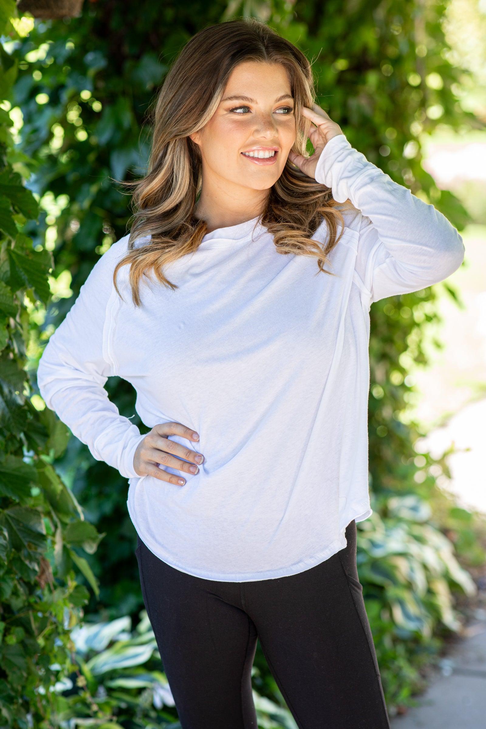 White Raglan Sleeve Top With Thumbholes Product Image