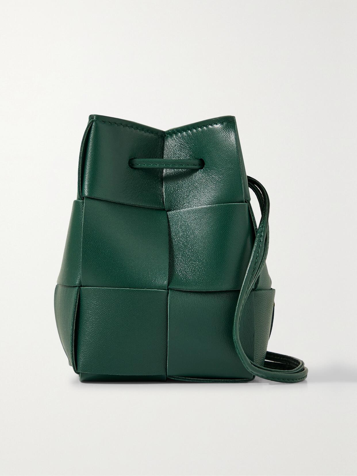 BOTTEGA VENETA Cassette Mini Intrecciato Leather Bucket Bag In Green Product Image