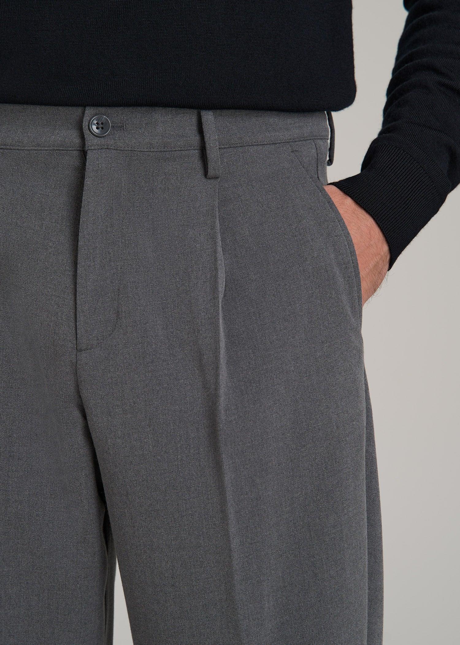 Tall Men's Relaxed Pleated Trouser in Charcoal Mix Male Product Image