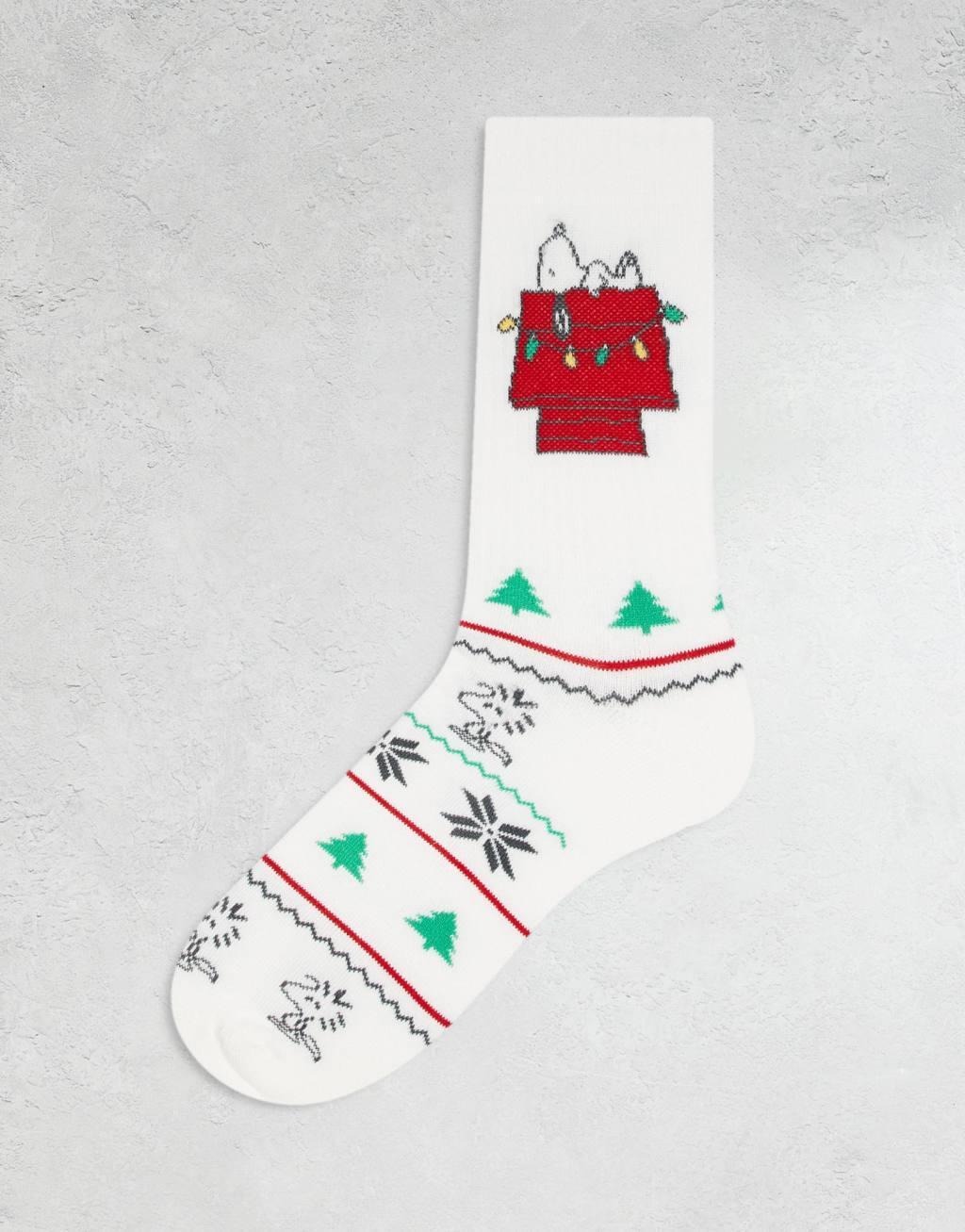 ASOS DESIGN socks with Christmas Snoopy artwork in white Product Image