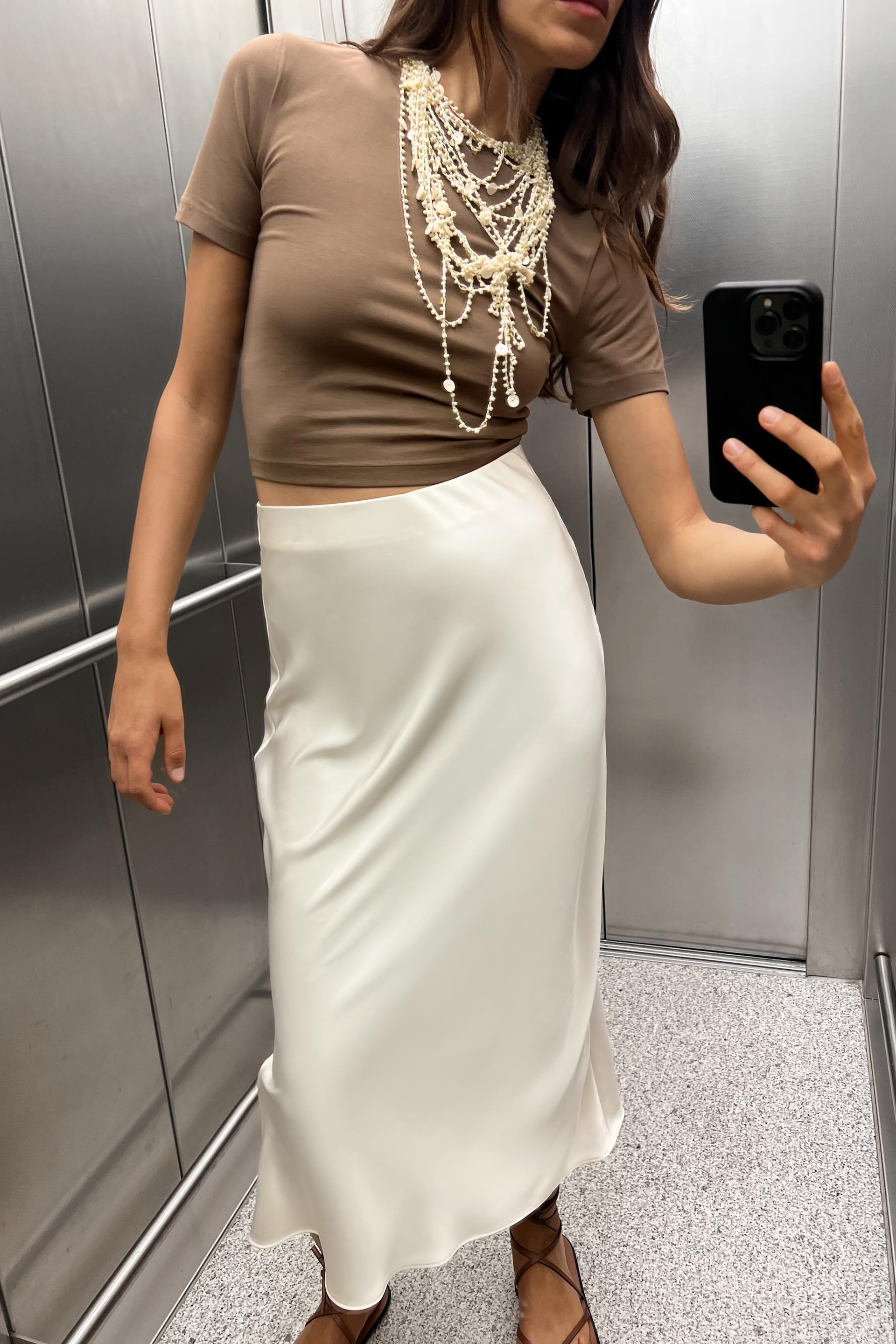 SATIN EFFECT MIDI SKIRT Product Image