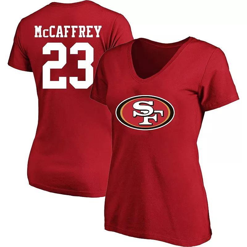 Womens Fanatics Branded Christian McCaffrey Scarlet San Francisco 49ers Plus Size Player Name & Number V-Neck T-Shirt Product Image