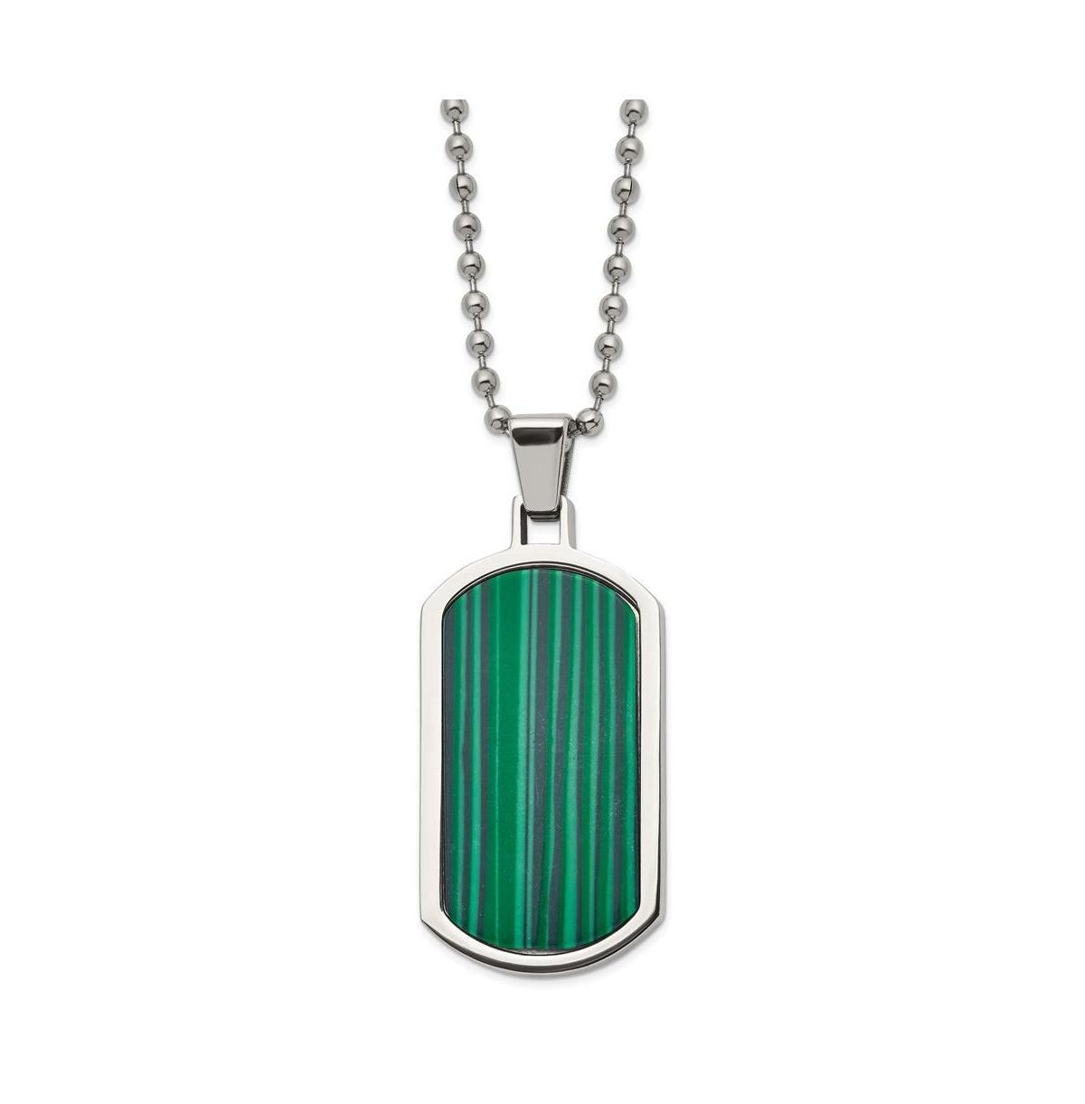 Mens Stainless Steel Malachite Inlay Dog Tag Necklace Product Image