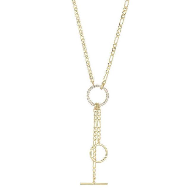 Sunkissed Sterling Cubic Zirconia Curb & Figaro Chain Lariat Necklace, Womens Gold Tone Product Image