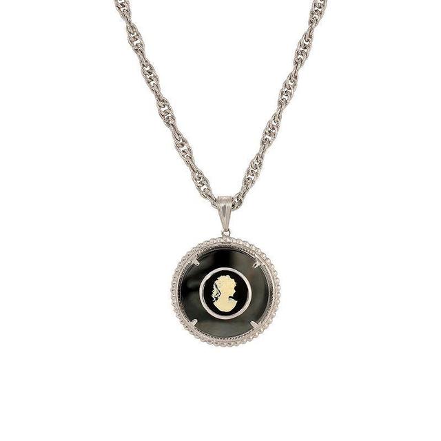 1928 Silver Tone Round Cameo Pendant Necklace, Womens, Black Product Image