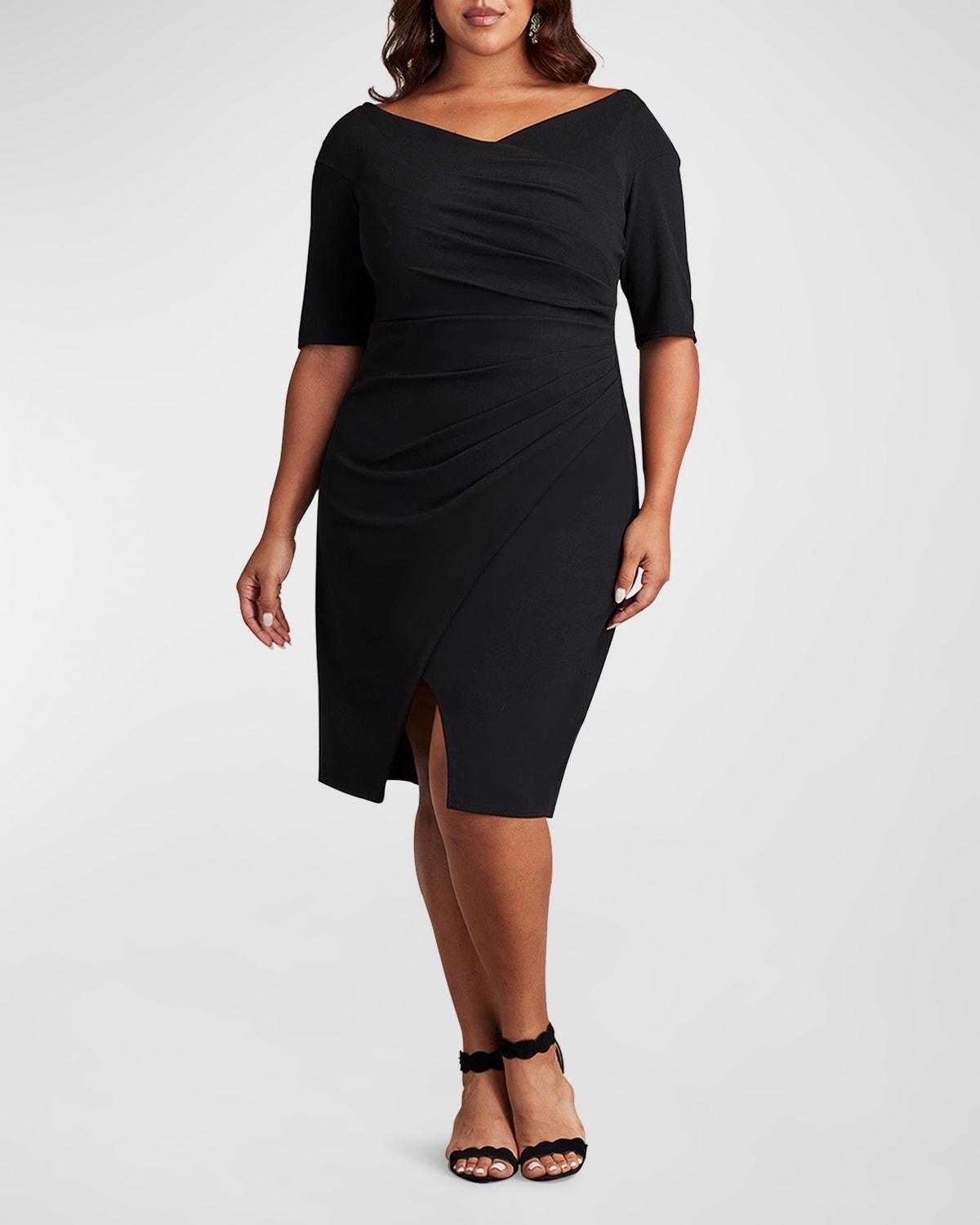 Plus Size Pleated Faux-Wrap Crepe Midi Dress Product Image