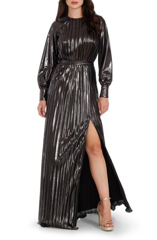 Dress the Population Calista Metallic Jacquard Stripe Long Sleeve Gown Product Image