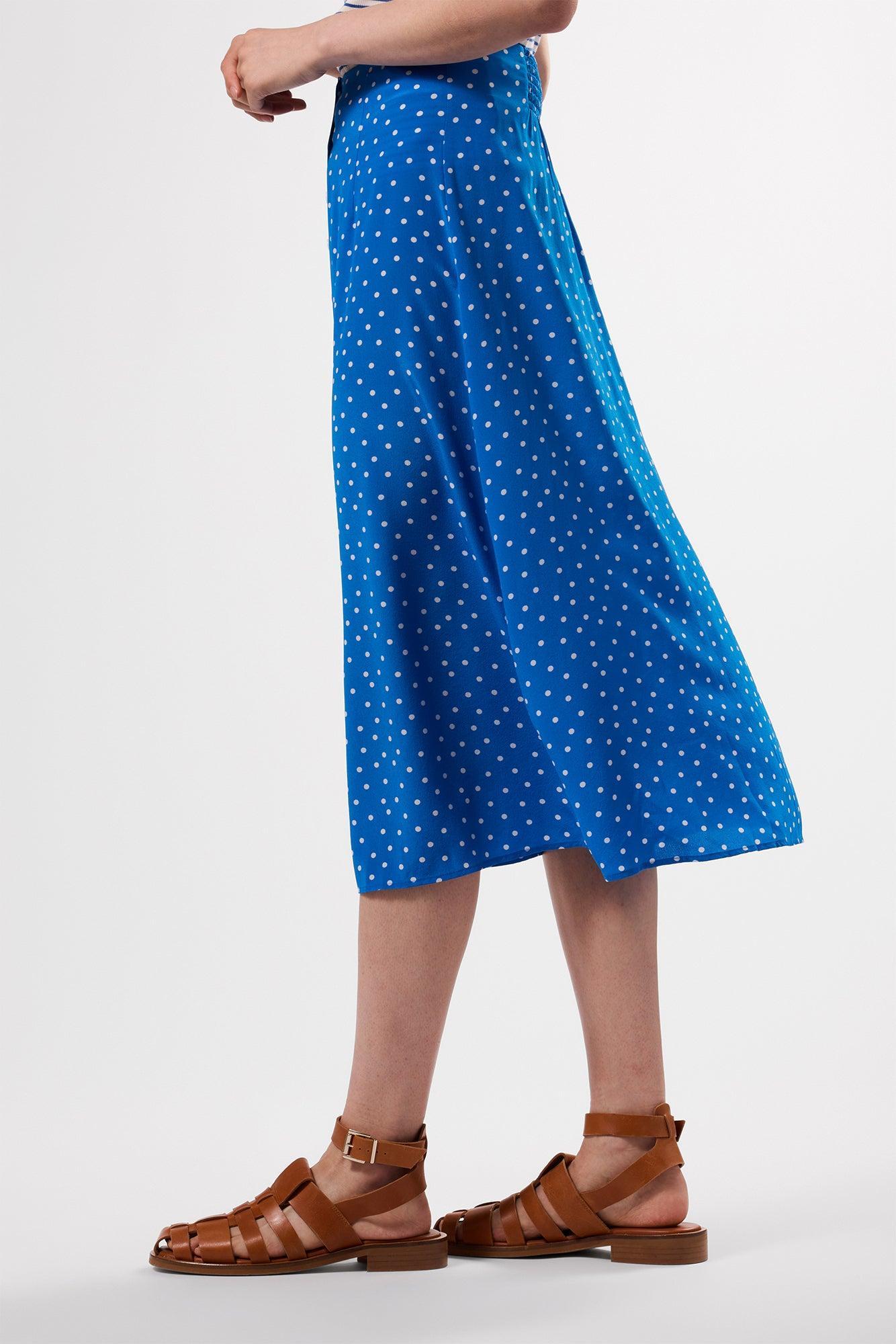 Button Front Washable Silk Skirt - Riviera Dot Turquoise Product Image