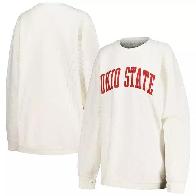 Womens Pressbox Ohio State Buckeyes Comfy Corded Vintage Wash Basic Arch Pullover Sweatshirt Product Image