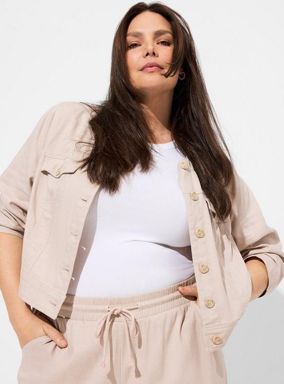 Linen Cropped Collarless Jacket Product Image