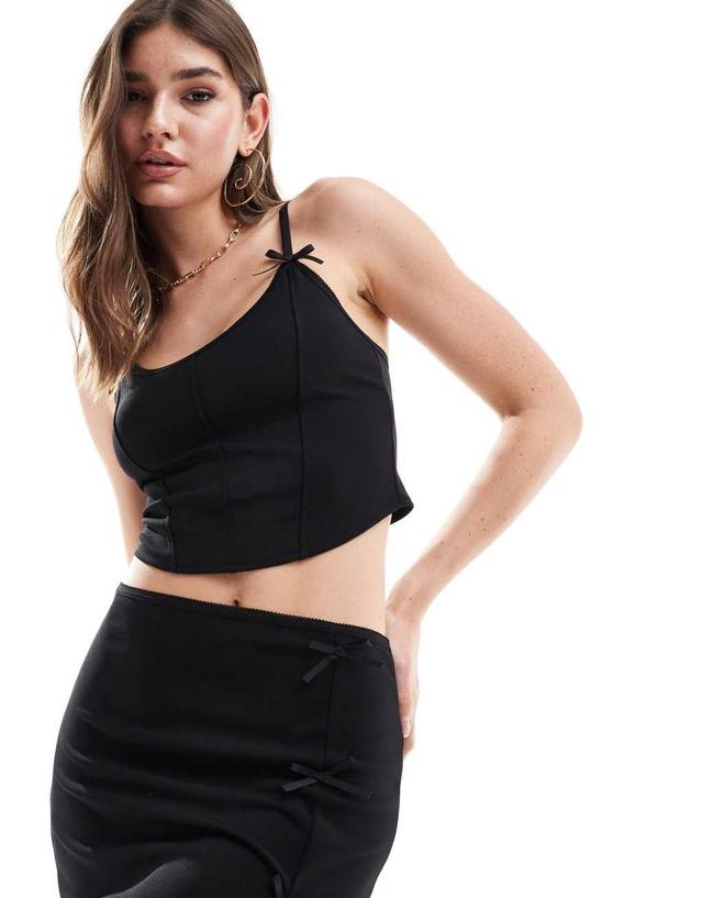 Pull&Bear bow trim corset top in black - part of a set Product Image